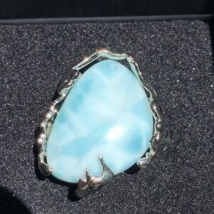 Hand Crafted Aquamarine Blue Larimar Cocktail Ring